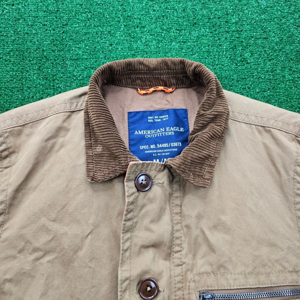 American Eagle Jacket Mens Medium Barn Coat Full Zip Utility Corduroy Collar Y2K